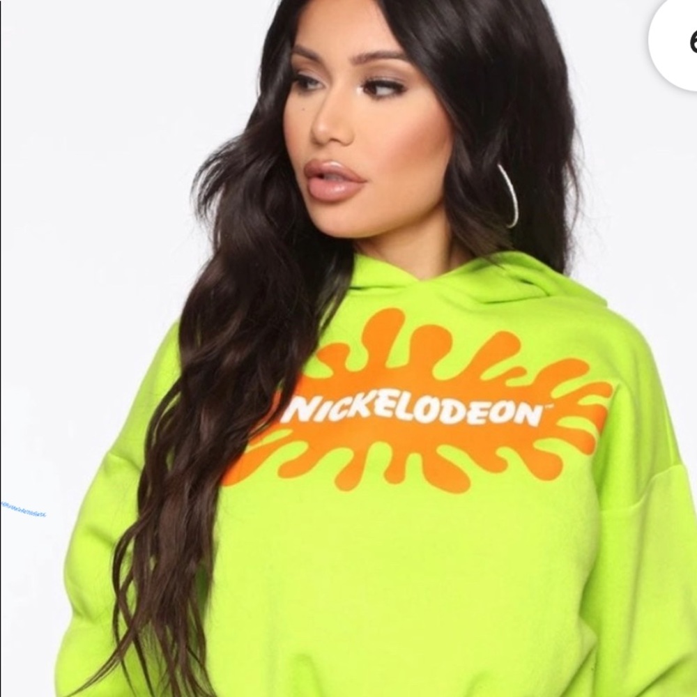 Fashion Nova lime green fleece hoodie with drawstring size L